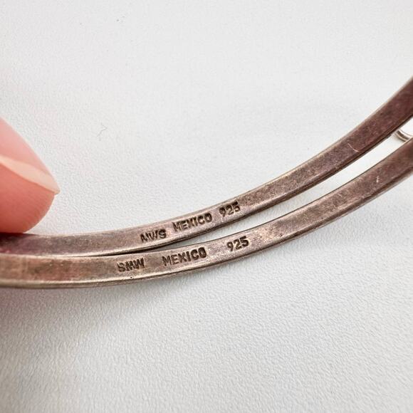 925 Sterling Silver MWS Mexico Dangle Hoop Earrings Modernist Classic Timeless - Picture 3 of 8